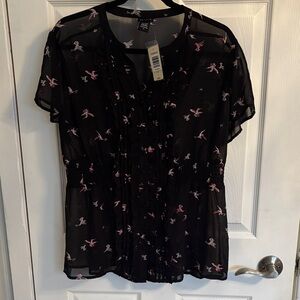 Torrid Women's Black and Pink Sheer Top